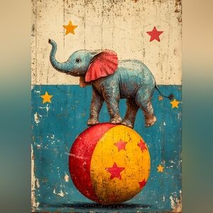 Besutiful Colorful Elephant On Ball Print